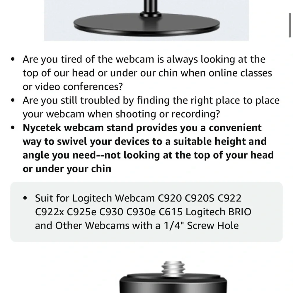 Webcam Tripod Stand for Desk:Logitech Brio | C920 | C922 Height/Angle Adjustable - Picture 10 of 10